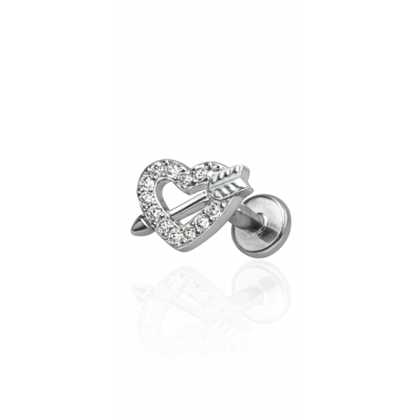 Piercing coração flechado cravejdo titânio natural