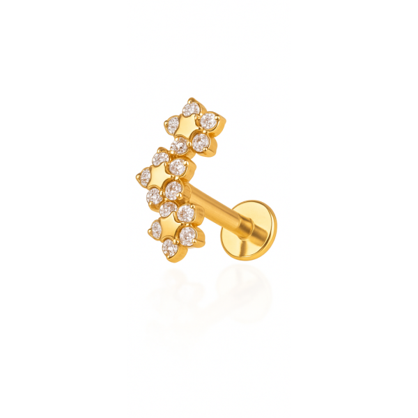 Piercing três flores pequeno titânio pvd gold