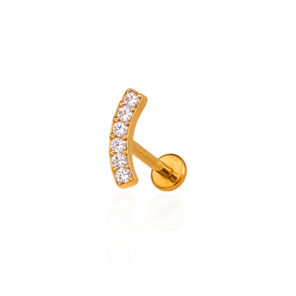 Piercing barra curva cravejada titânio pvd gold