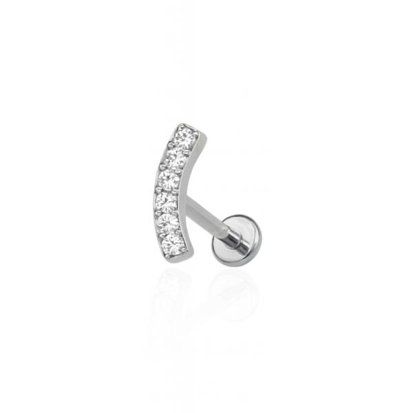 Piercing barra curva cravejada titânio natural