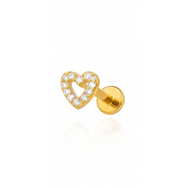 Piercing coração cravejado pequeno titânio pvd gold