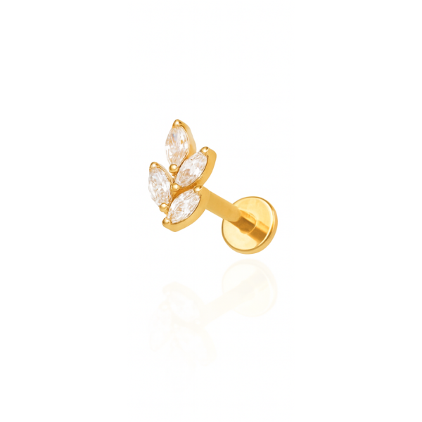 Piercing galho 4 folhas pequeno titânio pvd gold
