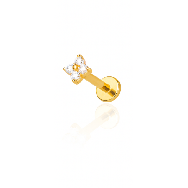 Piercing flor quatro pétalas pequena titânio pvd gold