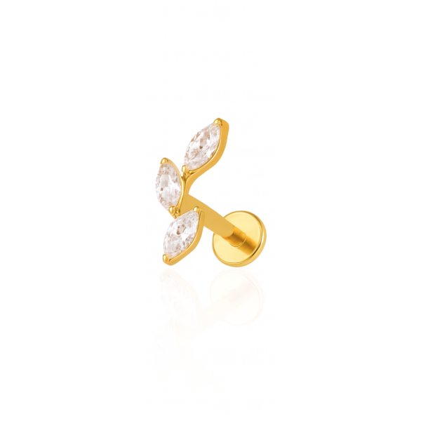 Piercing três pedras titânio pvd gold
