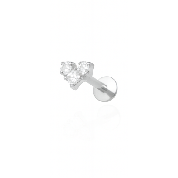 Piercing coração três pedras titânio natural