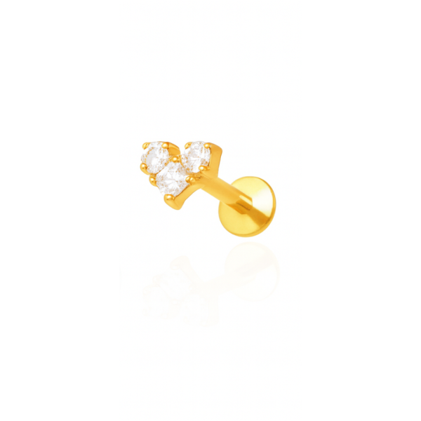 Piercing coração três pedras titânio pvd gold