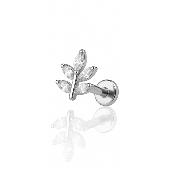 Piercing galho cinco folhas titânio natural