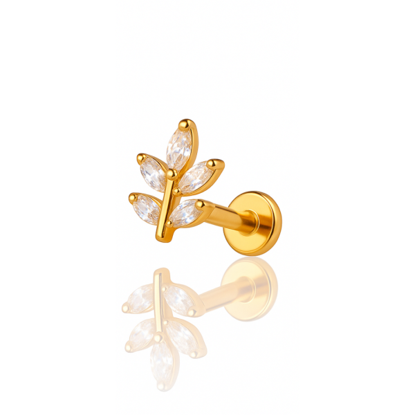 Piercing galho cinco folhas titânio pvd gold