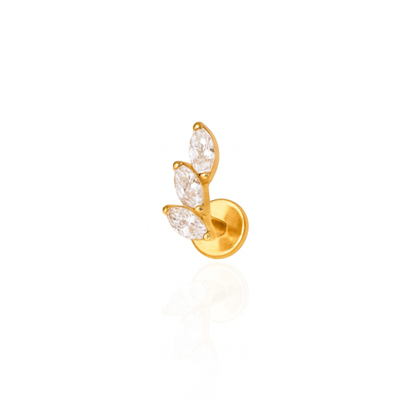 Piercing três pedras crescente titânio pvd gold