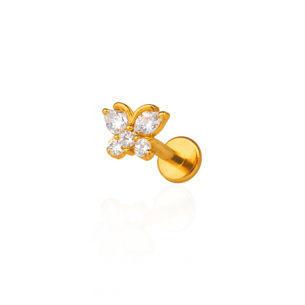 Piercing borboleta pequena com antena titânio pvd gold
