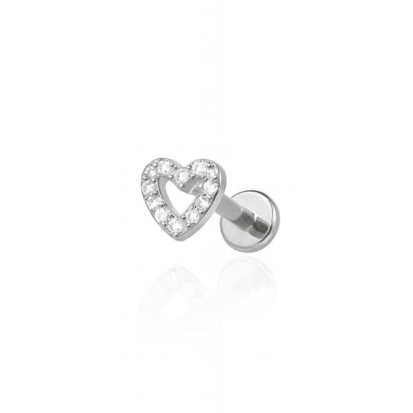 Piercing coração cravejado pequeno titânio natural