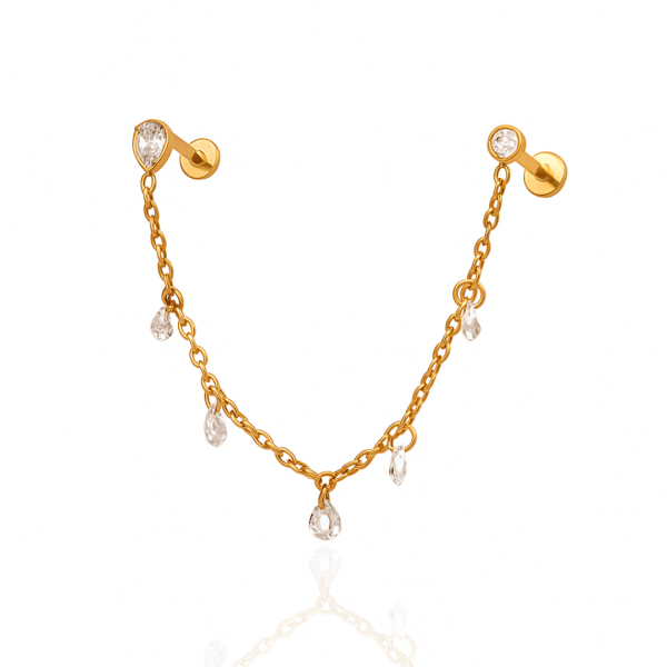 Labret Corrente pedras titânio pvd gold